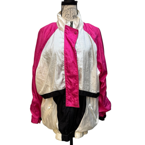Bill Blass Jackets & Blazers - Vintage Bill Blass 90s Windbreaker Jacket Size L Pink White Color Block Women's